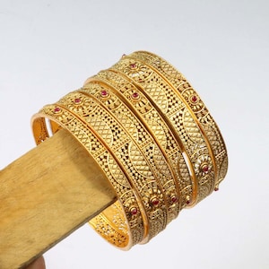 Gold Plated Kemp Stone Bangles: Indian Bollywood Jewelry Set
