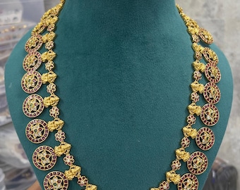Kemp Stone Lakshmi Necklace Set | Gold Plated South Indian Temple Jewelry