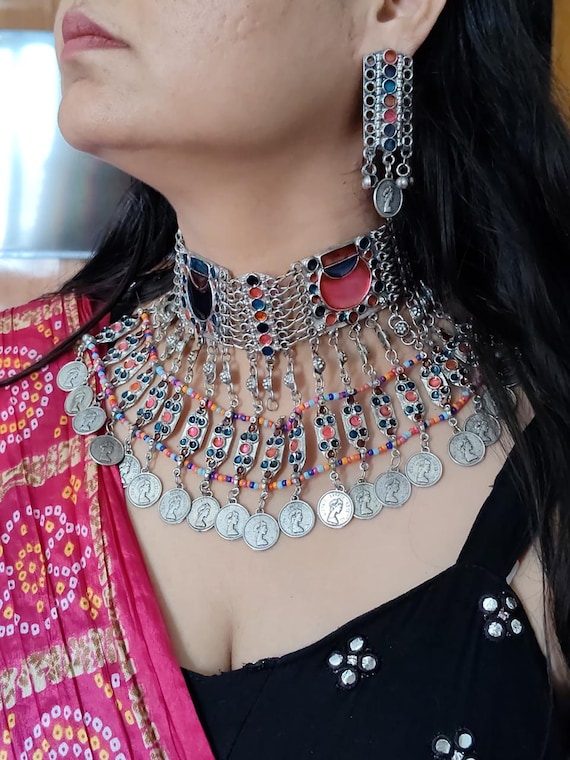 Oxidized Silver Coin Necklace: Indian Fusion Tribal Jewelry