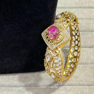 CZ Diamond Bollywood Bangle Bracelet: Antique Gold Plated Indian Bridal Jewelry