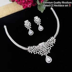 Rhodium Plated Zirconia Jewelry Set: Indian Wedding Necklace
