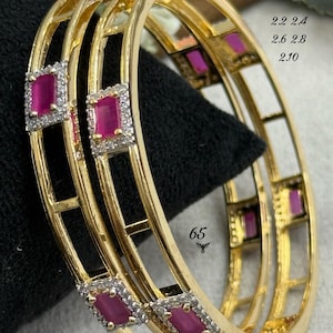 Bracciali placcati in oro con rubino rosa taglio smeraldo, braccialetti geometrici impilabili, gioielli indiani vittoriani