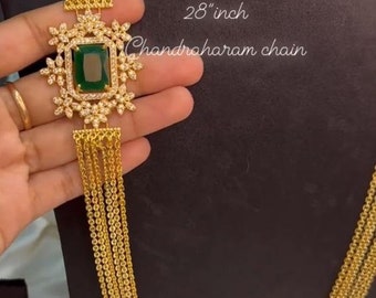 Gold Plated Emerald Quartz Long Necklace Long Rani Haar Matted Gold Jewelry AD Stone Jewelry Designer Wedding Gift Woman Jewelry