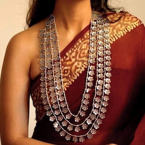 Floral German Silver Multi Strand Necklace Set: Antique Tribal Jewelry