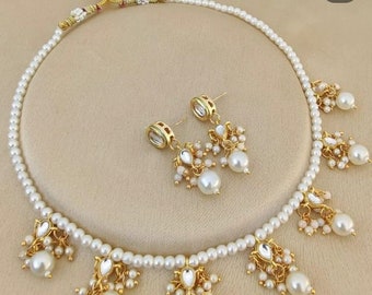 Kundan Pearl Necklace Set: Indian Bollywood Jewelry