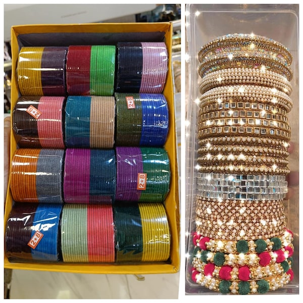 Bangle Full Combo Set, Metal And Velvet Bangles Set, Bridal Chudiya Combo, Wedding Bangle Combo, Indian Bridal Bangles, Punjabi Chudiya