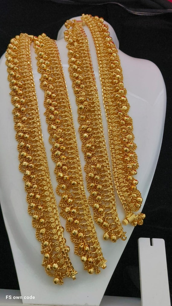 Gold Plated Anklet Set: South Indian Bridal Double Layer Anklet