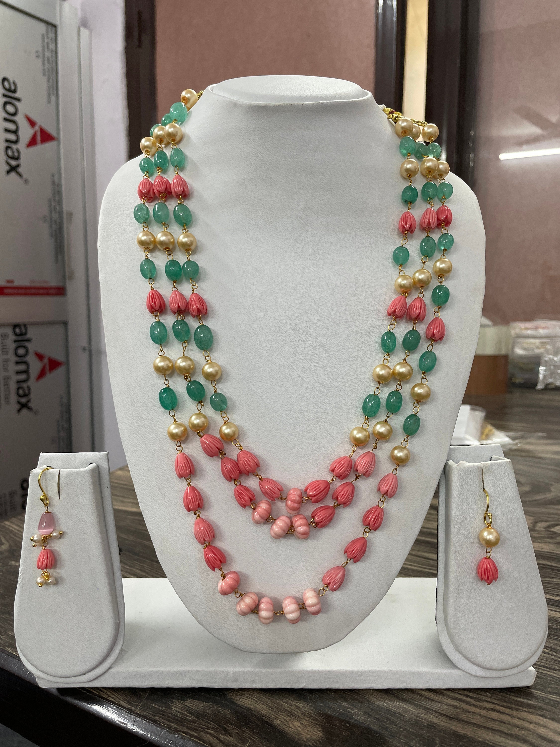 Tulip Flower Square Pendant Pearl Necklace - 18K Gold Plated Chain, Gothic Pearl Beaded Strand, 16"+2"