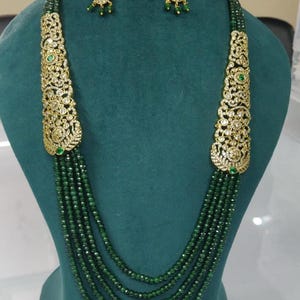 Victorian Style Beaded Indian Wedding Necklace Set: CZ Diamond Rani Haar