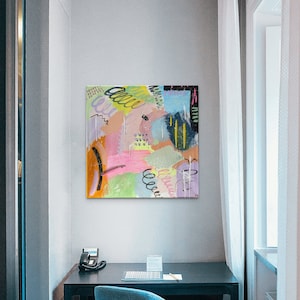 Original Abstract Painting Original Canvas Medium Abstract Wall Art Acrylic Abstract Painting Splatter Art Canvas Pink Yellow Green Blue