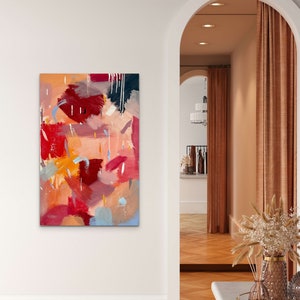 Original Pink Orange Acrylic Sunset Painting, Abstract Splatter Art, Sunset Modern Wall Decor, Blue Cloud Acrylic Sunset