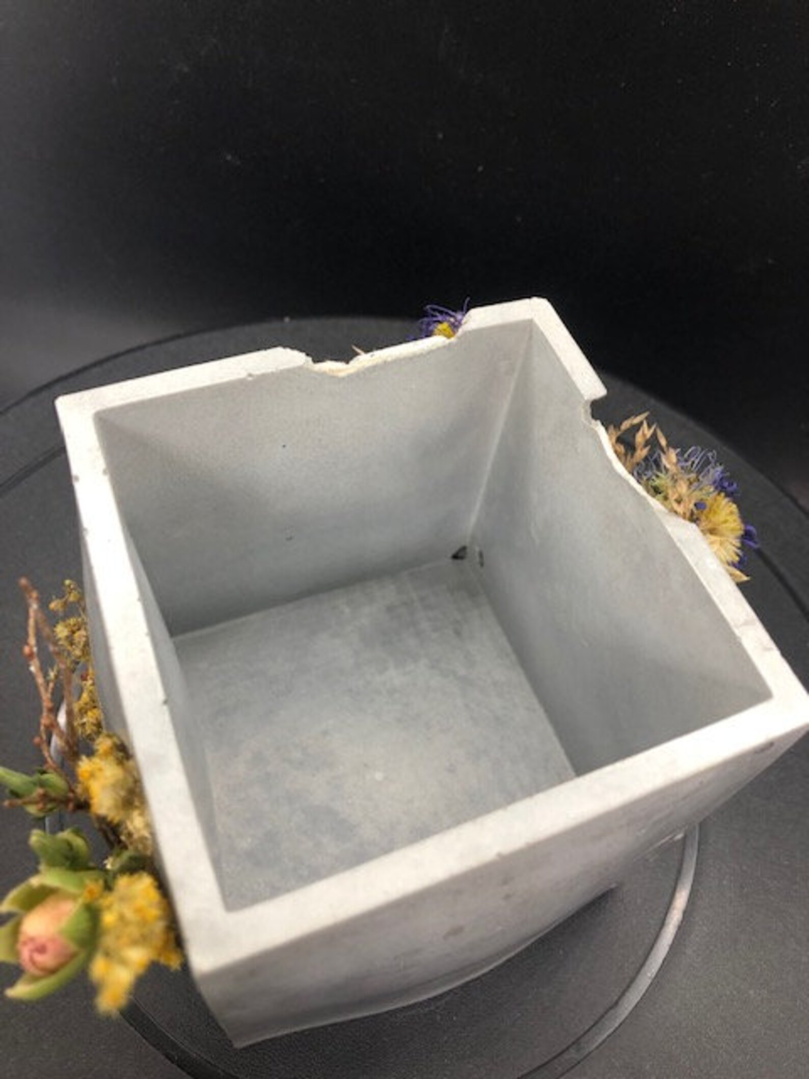 Handmade Cement Vessel Flowers and Natural Stone on Concrete Etsy