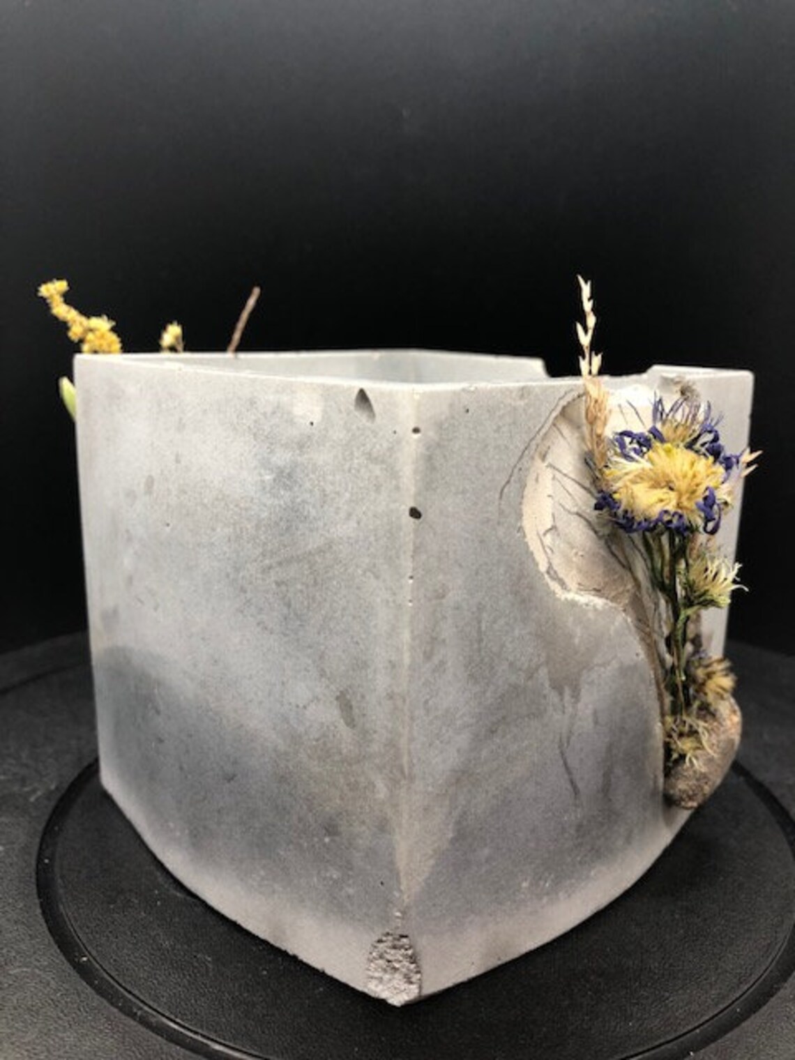 Handmade Cement Vessel Flowers and Natural Stone on Concrete Etsy