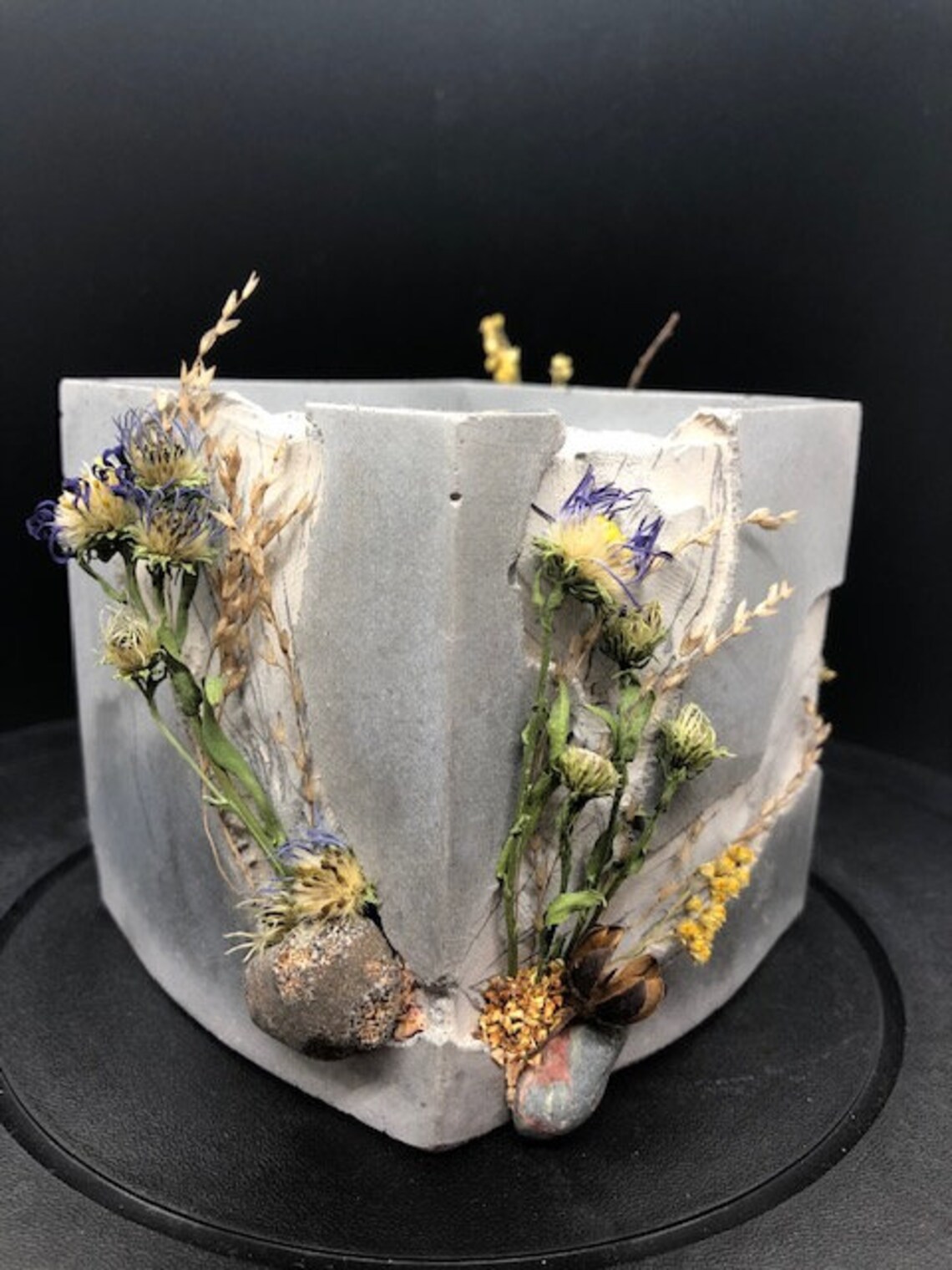 Handmade Cement Vessel Flowers and Natural Stone on Concrete Etsy