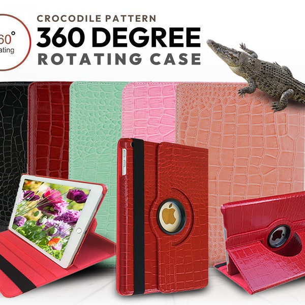 Crocodile Leather 360 Full Rotary Case Protective Sleeve Shell Cover For iPad Mini 1/2/3, iPad 2/3/4, iPad 5 Air 1 / iPad 6 Air 2