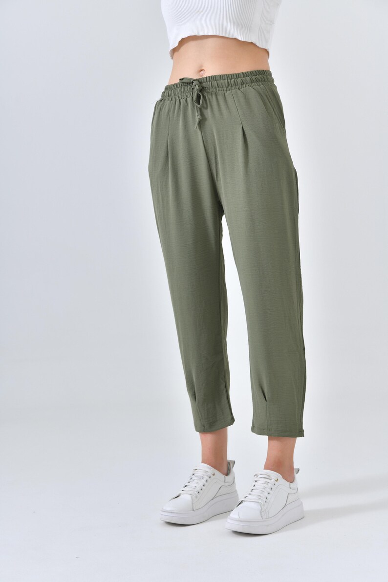 Women's Elastic Waist Ayrobin Trousers Palazzo Trousers Casual Trousers Women's Work Trousers By DIVESSE image 3