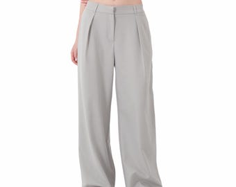 Wide Leg Work Pants Women’s Gray Elastic High Waisted Casual Office Dress Pants Trousers with Pocket Regular and Plus Size Slacks