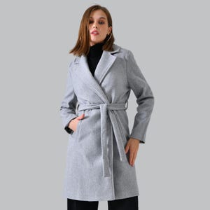 Women&#39;s Grey Oversize Long Coat, wool coat women, Wool Wrap Coat, Womens Wool Coat with belt, Elegant Wool Coat, Long Wrap Coat by DIVESSE