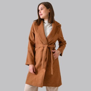 Women&#39;s Camel Oversize Long Coat, wool coat women, Wool Wrap Coat, Womens Wool Coat with belt, Elegant Wool Coat, Long Wrap Coat by DIVESSE