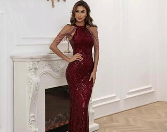 burgundy long dress