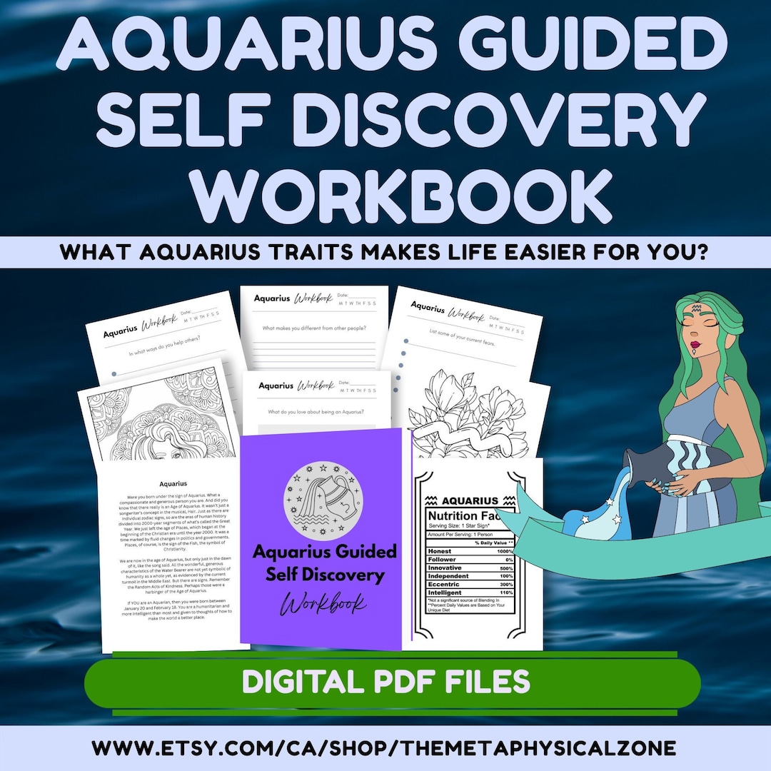 Aquarius Guided Self Discovery Workbook Zodiac Sign Etsy