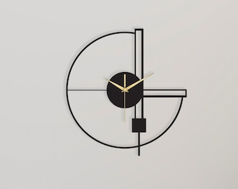 Reloj de pared geométrico moderno de metal, abstracto, circular, negro y dorado, silencioso, hecho a mano, para decoración del hogar.