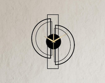 Reloj de pared geométrico moderno de metal, abstracto, negro y dorado, silencioso, hecho a mano, decoración contemporánea para el hogar.