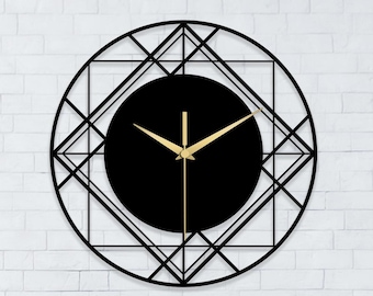 Reloj de pared moderno de metal con marco de diamante, silencioso, hecho a mano, con acabado contemporáneo para el hogar.