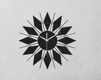 Reloj de pared de metal Starburst, diseño geométrico negro, silencioso, hecho a mano, pieza llamativa para la decoración moderna del hogar.