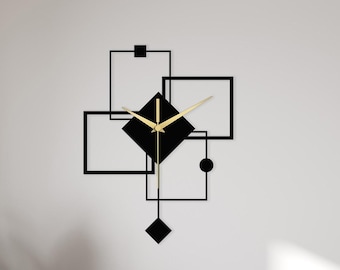 Reloj de pared de péndulo geométrico: acero negro con sombra 3D, decoración moderna para loft.