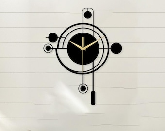 Reloj de pared geométrico moderno de metal, diseño minimalista silencioso en negro y dorado, decoración de pared contemporánea hecha a mano para sala de estar, oficina, hogar, regalo
