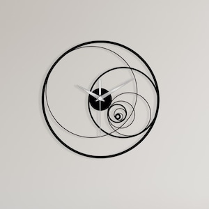 Modern spiralformad väggklocka i metall, abstrakt cirkulär svart tyst handgjord design, modern minimalistisk vardagsrumsdekoration, kontorsdekoration present