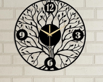 Reloj de pared metálico Árbol de la Vida: Efecto de sombra 3D, decoración moderna y silenciosa.