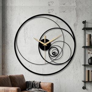 Abstract Spiral Metal Wall Clock, Black Geometric Design, Silent Movement, Modern Minimalist Decor