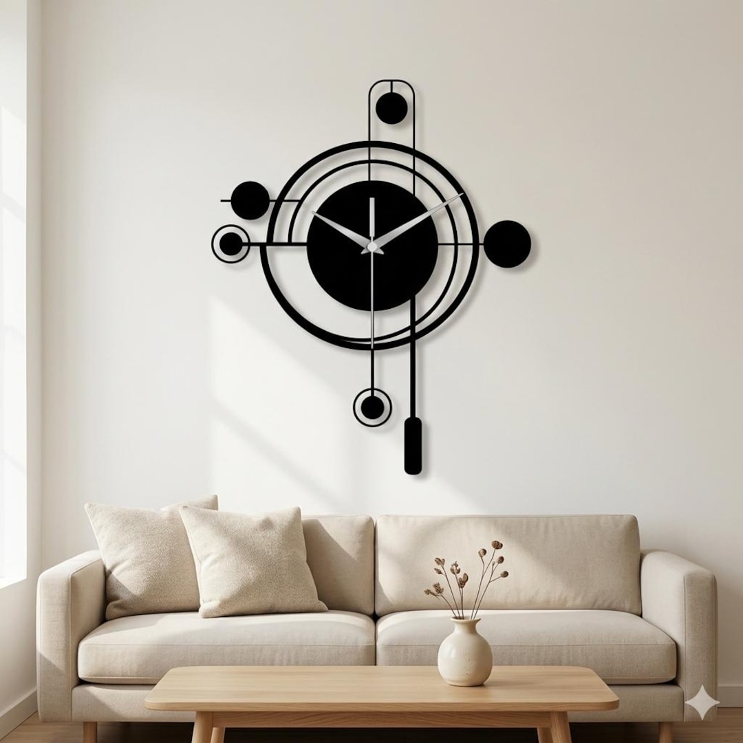 Modern Geometric Metal Wall Clock, Minimalist Black Gold Silent Design ...