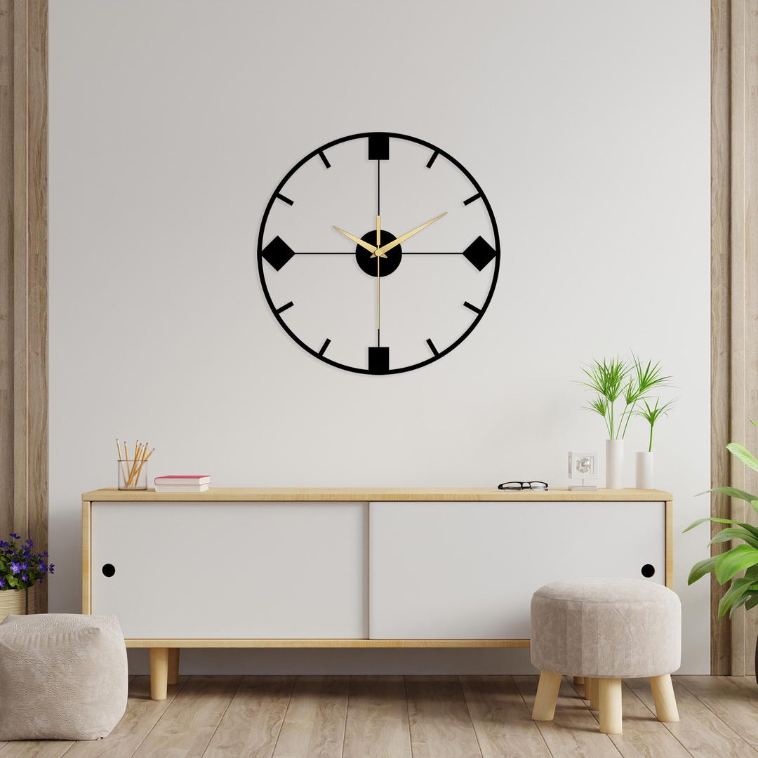 Minimalist Round Metal Wall Clock, Modern Black Gold Silent Handmade ...