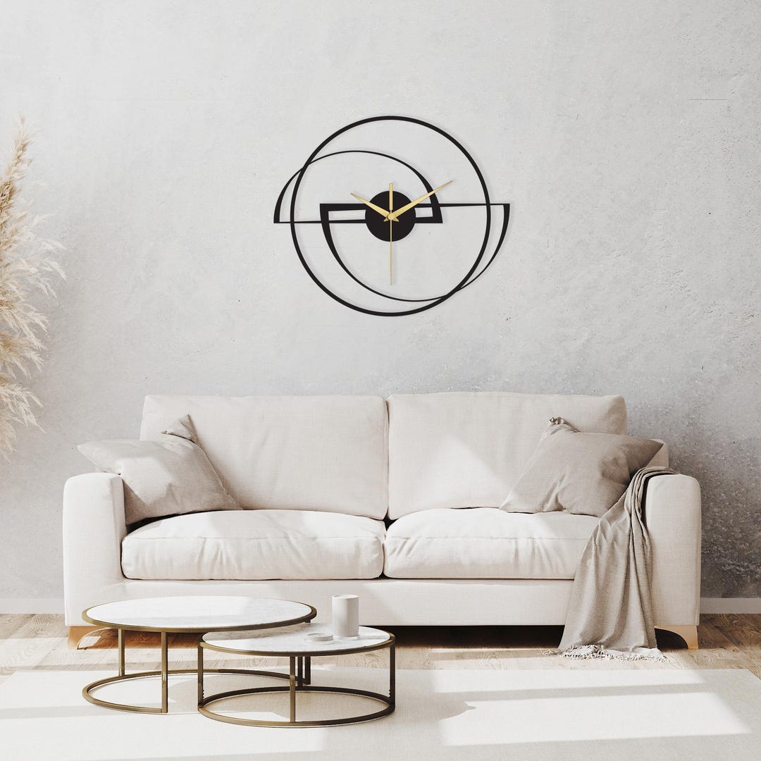 Modern Abstract Metal Wall Clock, Geometric Circular Black Gold Silent ...