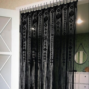 Black Eclectic Window Curtain - Large Wall Hanging Boho Style