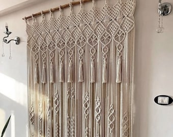 Handmade Macrame Curtain: Boho Window Doorway Hanging