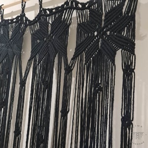 Black Macrame Curtain: Bohemian Geometric Window Doorway Divider