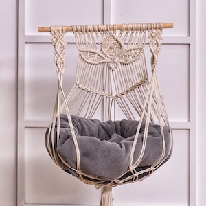 Macrame Cat Hammock: Boho Woven Pet Bed with Hanging Swing