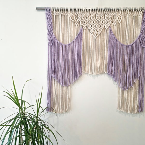 Dual color Macrame Curtain / Wall Hanging / Macrame Bohemian Curtain / Macrame Window Curtain / Macrame Valance
