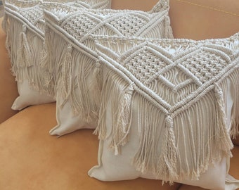 Macrame/ Macrame Pillow Cover/ Navy Macrame/ Macrame with tassels/ Pillow Cover/ Boho Pillow