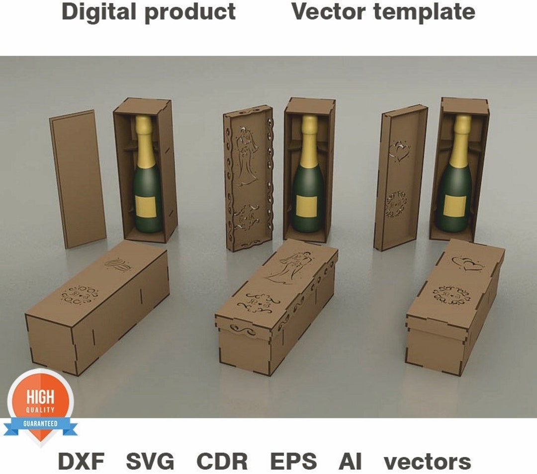 Wine Box. Laser Cut Files SVG, DXF, CDR Vector Plans, Laser File, Cnc