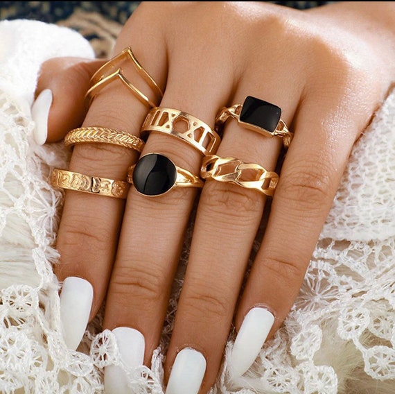 Dress Choice Stackable Dainty Gold Color Boho Rhinestones Rings Set  Festival Bohemian Rings Set Beach and Vacation Summer Jewelry Knuckle Rings  Accessory for Women and Girls - Walmart.com