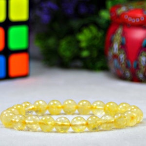Yellow Citrine Stretch Bracelet, Citrine Beaded Bracelet, Unisex Bracelets, Citrine Jewelry - Natural Citrine Gemstone Beaded Bracelet