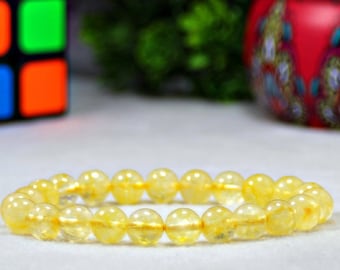 Yellow Citrine Stretch Bracelet, Citrine Beaded Bracelet, Unisex Bracelets, Citrine Jewelry - Natural Citrine Gemstone Beaded Bracelet