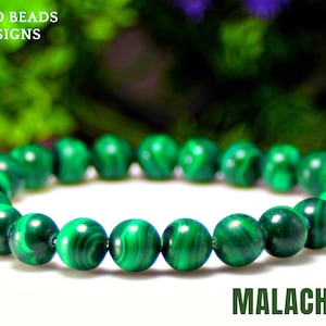 Green Natural Malachite Crystal Bracelet - Round Bead - Beaded Bracelet - Crystal Jewelry - Gemstone Bracelet - Father&#39;s Day Gift