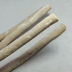 Puede incluir: Tres palitos marrones naturales con una superficie rugosa y texturizada. Los palitos están dispuestos en forma de cruz.