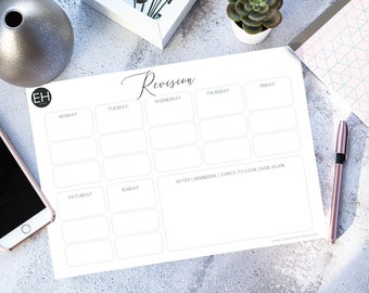 PRINTABLE Weekly REVISION PLANNER | A4 Exam Study Timetable (Digital Download)